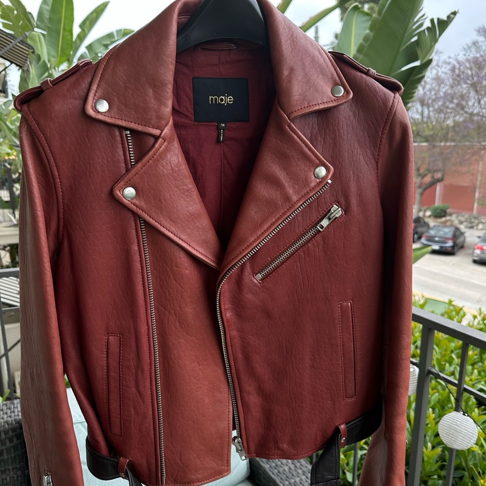 Maje red leather jacket